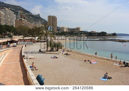 Monte Carlo - Monaco - April 25 2017: Monte Carlo Beach In Spring Time