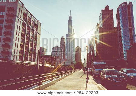 Philadelphia - Usa - September 19, 2018: Sunrise Time At City Center In Philadelphia At Summer Time.