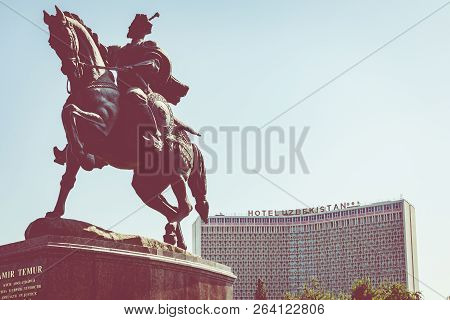 Tashkent, Uzbekistan - August 22, 2018: Monument To Uzbek National Hero Amir Temur In Tashkent, Uzbe