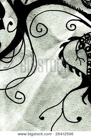 artistic ,hand drawed floral design on aged paper