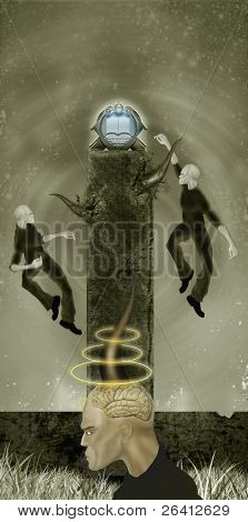 illustration for people  subconsciousnes a psychologic battle from yourself and your ideas