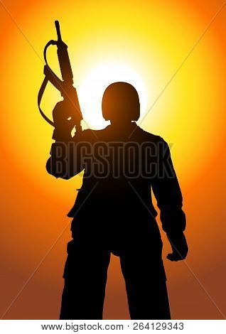Silhouette Illustration Of A Soldier From Low Angle Shot