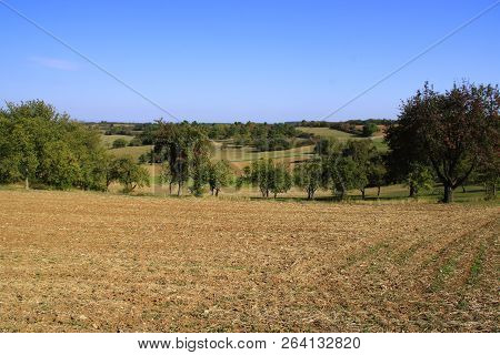 View Over The Heckengau At Weissach With Its Fields, Meadows And Orchards In Autumn