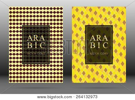 Ottoman Pattern Vector Cover Page Layout Design Collection In Arabic Style Mosaic In Gold Grid. Isla