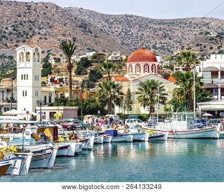 Harbor Town Of Elounda On The Island Of Crete. Greece