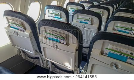Borispil - Ukraine - October 2018: Seats Iside Belgian Airline Plane 
