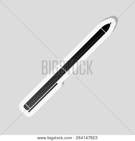 Pen Icon. Sticker Style With White Border And Simple Shadow On G