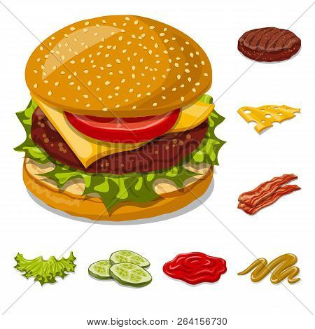Vector Design Of Burger And Sandwich Logo. Set Of Burger And Slice Vector Icon For Stock.