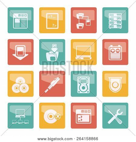 Server Side Computer Icons Over Colored Background - Vector Icon Set