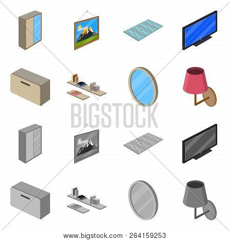 Isolated Object Of Bedroom And Room Symbol. Collection Of Bedroom And Furniture Vector Icon For Stoc