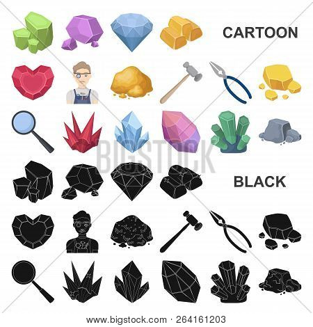 Precious Minerals Cartoon Icons In Set Collection For Design. Jeweler And Equipment Vector Symbol St