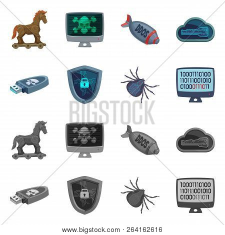 Vector Illustration Of Virus And Secure Sign. Set Of Virus And Cyber Vector Icon For Stock.