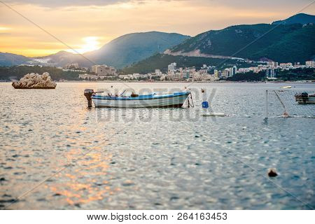 Summer Sunset In Przno Bay In Montenegro