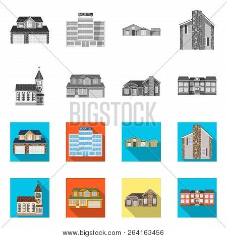 Vector Illustration Of Building And Front Icon. Set Of Building And Roof Vector Icon For Stock.