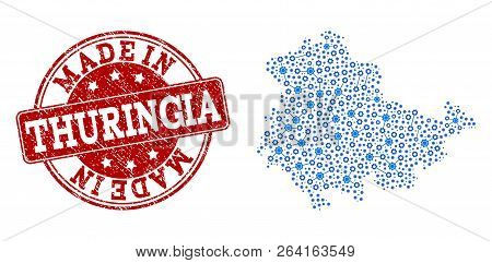 Map Of Thuringia State Vector Mosaic And Made In Grunge Stamp. Map Of Thuringia State Created With B