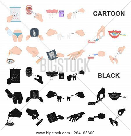 Manipulation By Hands Cartoon Icons In Set Collection For Design. Hand Movement In Medicine Vector S