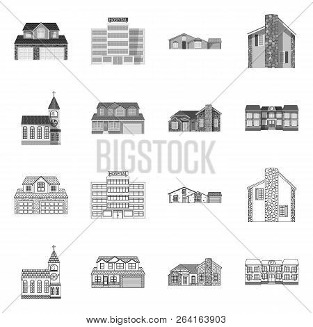 Vector Illustration Of Building And Front Icon. Set Of Building And Roof Stock Vector Illustration.
