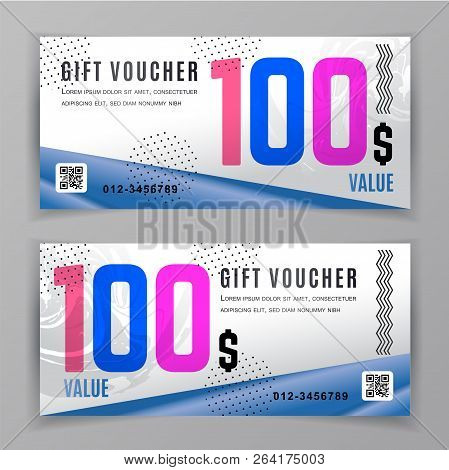 Vector Gift Voucher Template. Universal Flyer For Business. Blue Pink Design Elements. Abstract Shap