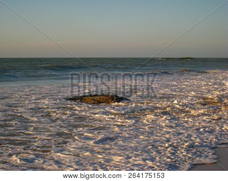 Incoming Tide Churns At The Rocks Off Cavaleiros Beach At Dawn, Macae, Rj, Brazil