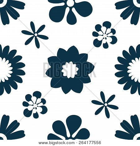 Seamless Pattern With Flowers. Stock Flat Vector Illustration.