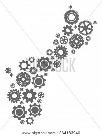 Map Of Guam Island Designed With Gray Gear Symbols. Vector Abstract Mosaic Of Map Of Guam Island Wit