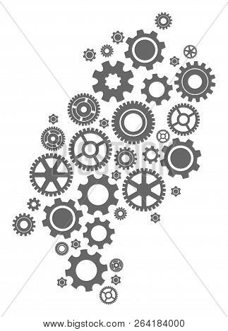 Map Of Hesse State Formed With Gray Wheel Symbols. Vector Abstract Mosaic Of Map Of Hesse State With