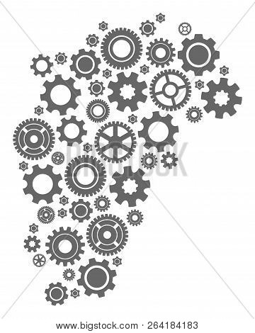 Map Of Jiangxi Province Formed With Gray Gear Symbols. Vector Abstract Mosaic Of Map Of Jiangxi Prov