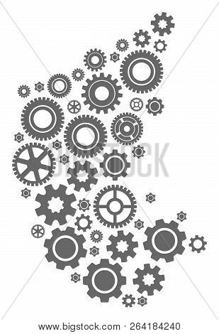 Map Of Karnataka State Created With Gray Cog Symbols. Vector Abstract Collage Of Map Of Karnataka St