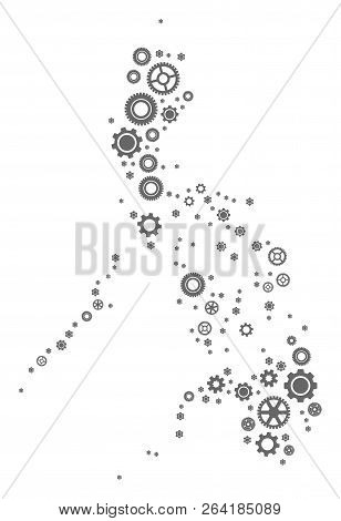 Map Of Philippines Designed With Gray Gear Symbols. Vector Abstract Collage Of Map Of Philippines Wi