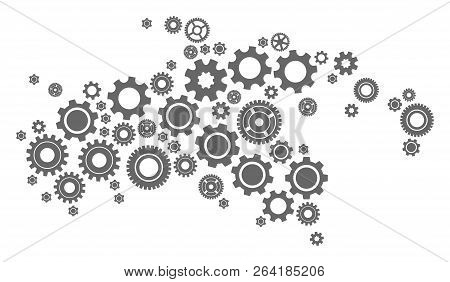 Map Of Saint John Island Formed With Gray Engine Symbols. Vector Abstract Collage Of Map Of Saint Jo