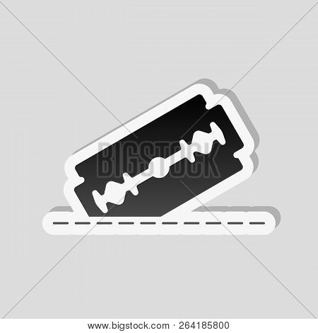 Razor Blade And Cutting Line. Simple Single Icon. Sticker Style With White Border And Simple Shadow 