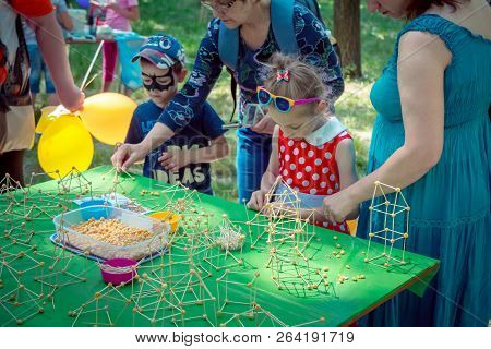 Zaporozhia/ukraine- June 2, 2018: Charity Family Festival - Children - Boy And Girl - And Their Pare