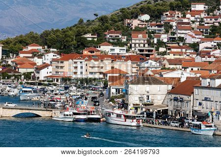 Trogir, Croatia, July 24, 2018: Trogir, A Historic Town And Harbor On The Adriatic Coast Of Croatia,