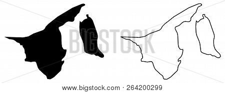 Simple (only Sharp Corners) Map Of Brunei Vector Drawing. Mercator Projection. Filled And Outline Ve