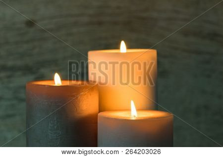 Festive Burning Candles In The Dark With Atmospheric Mood