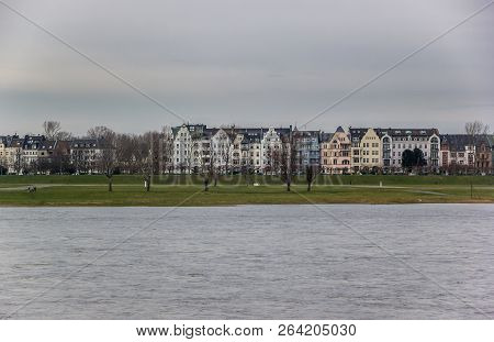 Riverside Rhine Dusseldorf Germany Buildings And River Winter Landscape