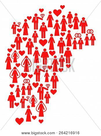 Mosaic Map Of Jiangxi Province Designed With Red Lovely Men. Vector Lovely Geographic Abstraction Of