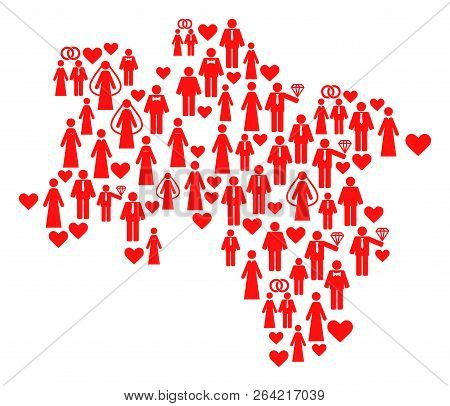 Collage Map Of Lower Saxony State Designed With Red Marriage Men And Women. Vector Lovely Geographic