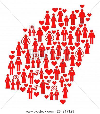 Mosaic Map Of Manipur State Formed With Red Lovely Ladies And Gentlemens. Vector Lovely Geographic A