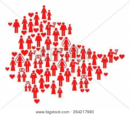 Collage Map Of Thuringia State Formed With Red Marriage Ladies And Gentlemens. Vector Lovely Geograp