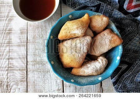 National Kazakh Baking Baursaks On Wooden Background