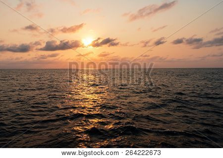 Beautiful Seascape From Ship Or Vessel. Open Ocean