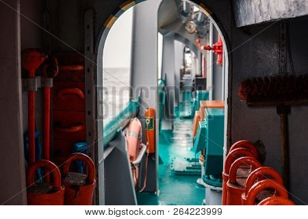 View Of Ships Or Vessel Deck. Marine Job Onboard