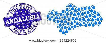 Map Of Andalusia Province Vector Mosaic And Pure Water Grunge Stamp. Map Of Andalusia Province Creat