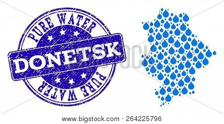 Map Of Donetsk Republic Vector Mosaic And Pure Water Grunge Stamp. Map Of Donetsk Republic Formed Wi