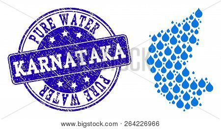 Map Of Karnataka State Vector Mosaic And Pure Water Grunge Stamp. Map Of Karnataka State Created Wit