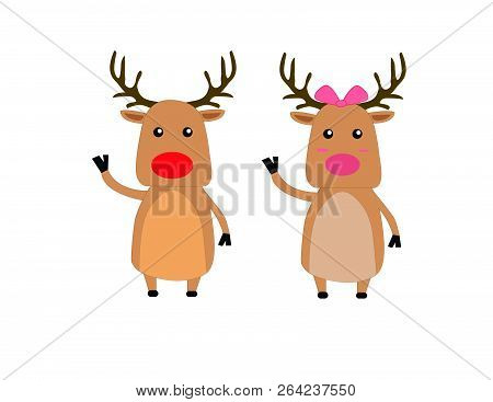 Holiday Season Christmas Hello Reindeers Vectors Him And Her