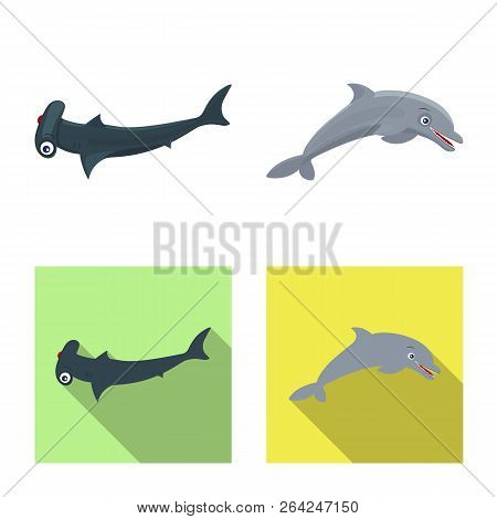 Vector Design Of Sea And Animal Sign. Collection Of Sea And Marine Stock Vector Illustration.