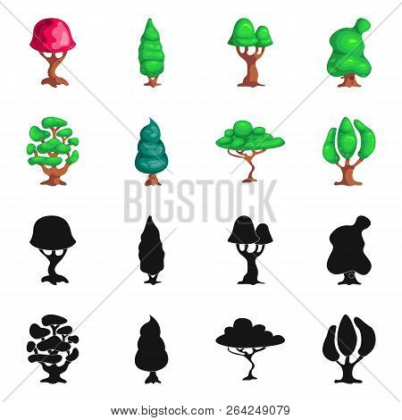 Vector Illustration Of Tree And Nature Icon. Set Of Tree And Crown Vector Icon For Stock.
