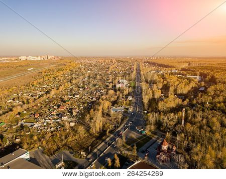 Landscape On The Outskirts Of The City With A View Of The Trees And A Forest With A Large Motorway I